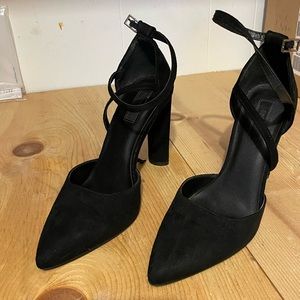 Forever21 black close toe heals with ankle strap. Size 7.